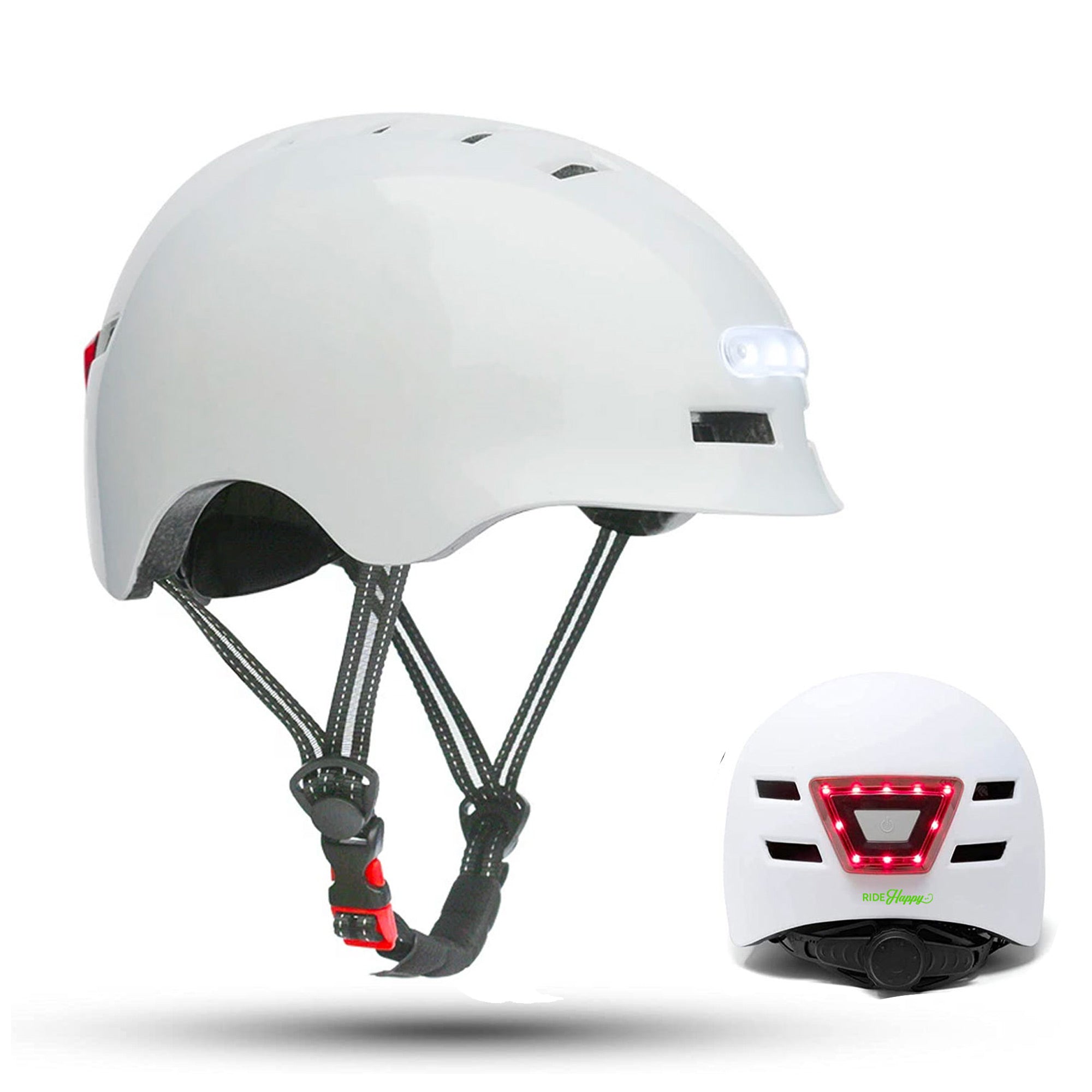 Bike Helmet with USB Rechargeable Lights Medium/Large / Glossy White Bike Helmet with USB Rechargeable Lights Medium/Large / Glossy White