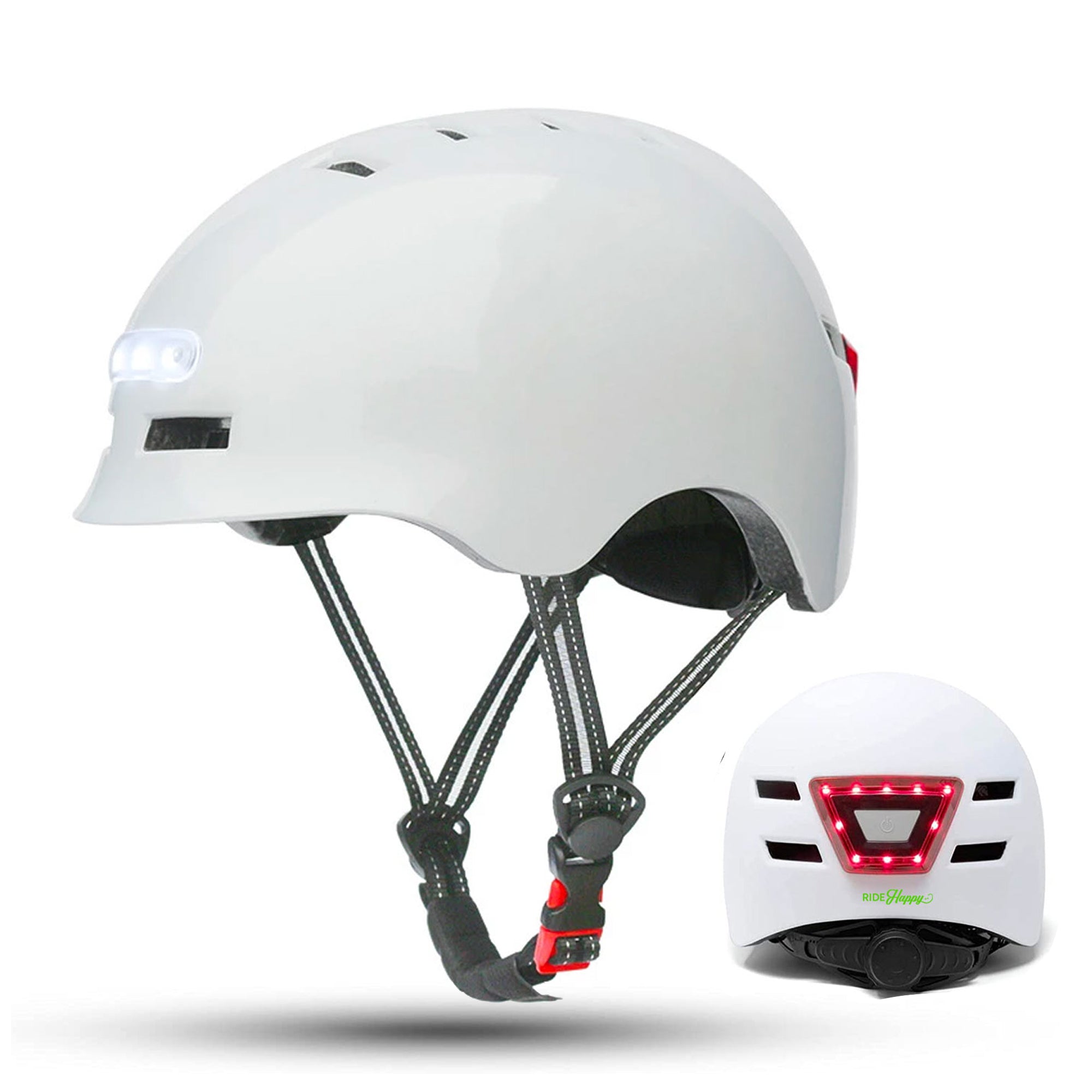 Bike Helmet with USB Rechargeable Lights, Medium / Large / Glossy White